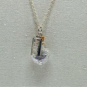 Love Charm Silver Glitter in a Bottle Long Necklace Handmade OOAK